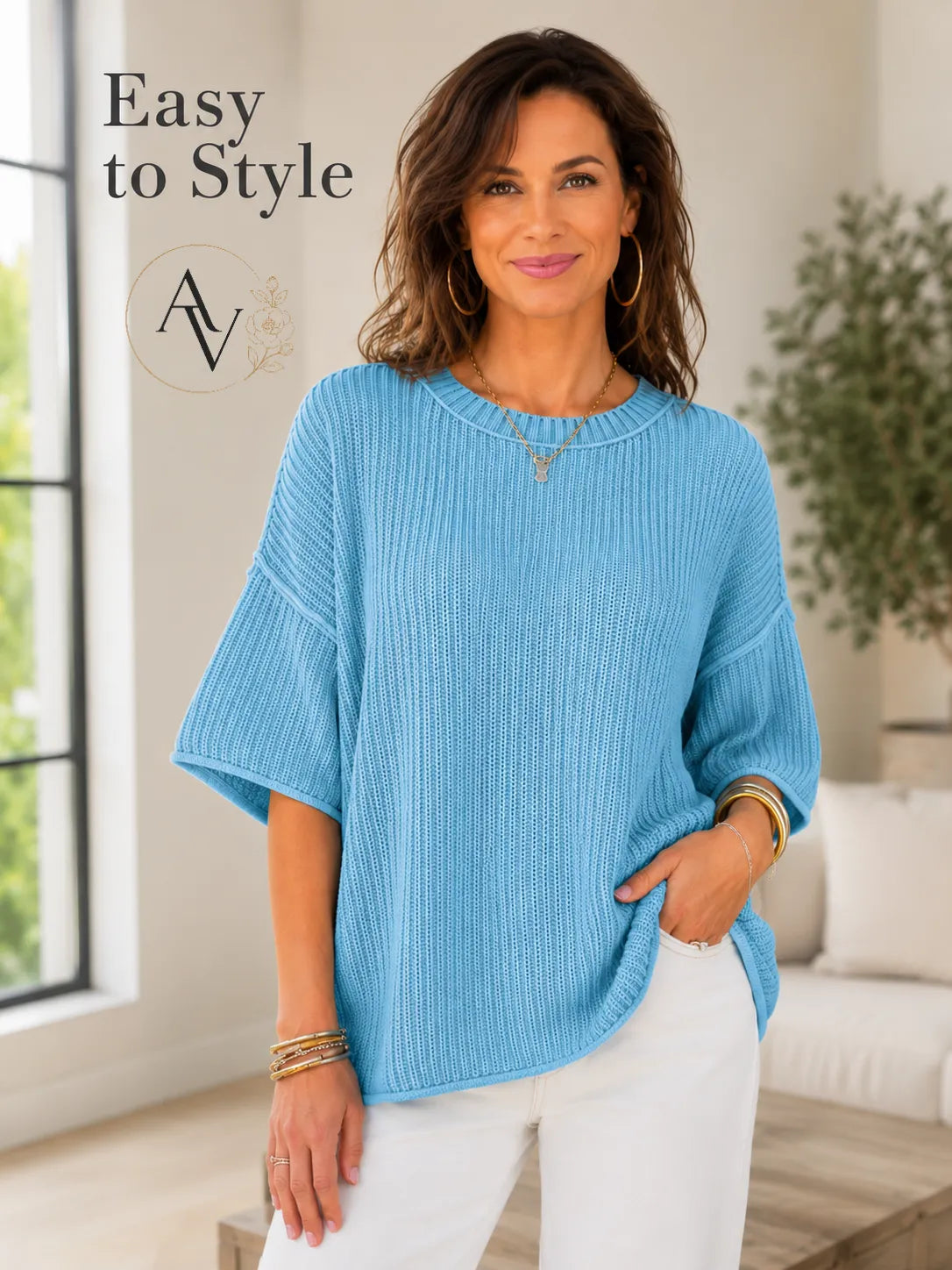 Women’s Casual Short Sleeve Knit Sweater, Lightweight Cotton Blend Ribbed Crew Neck Pullover Top for Spring Summer