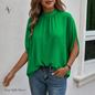 Women’s Mock Neck Tie Back Blouse, Split Batwing Half Sleeve Loose Fit Top, Dressy Casual Work Shirt for Office & Weekend
