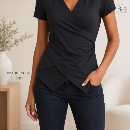 Women’s Hooded Wrap Front Slim Fit Top, Ruched Long Sleeve T-Shirt, Slight Stretch Casual Going Out Blouse for Fall Spring Streetwear