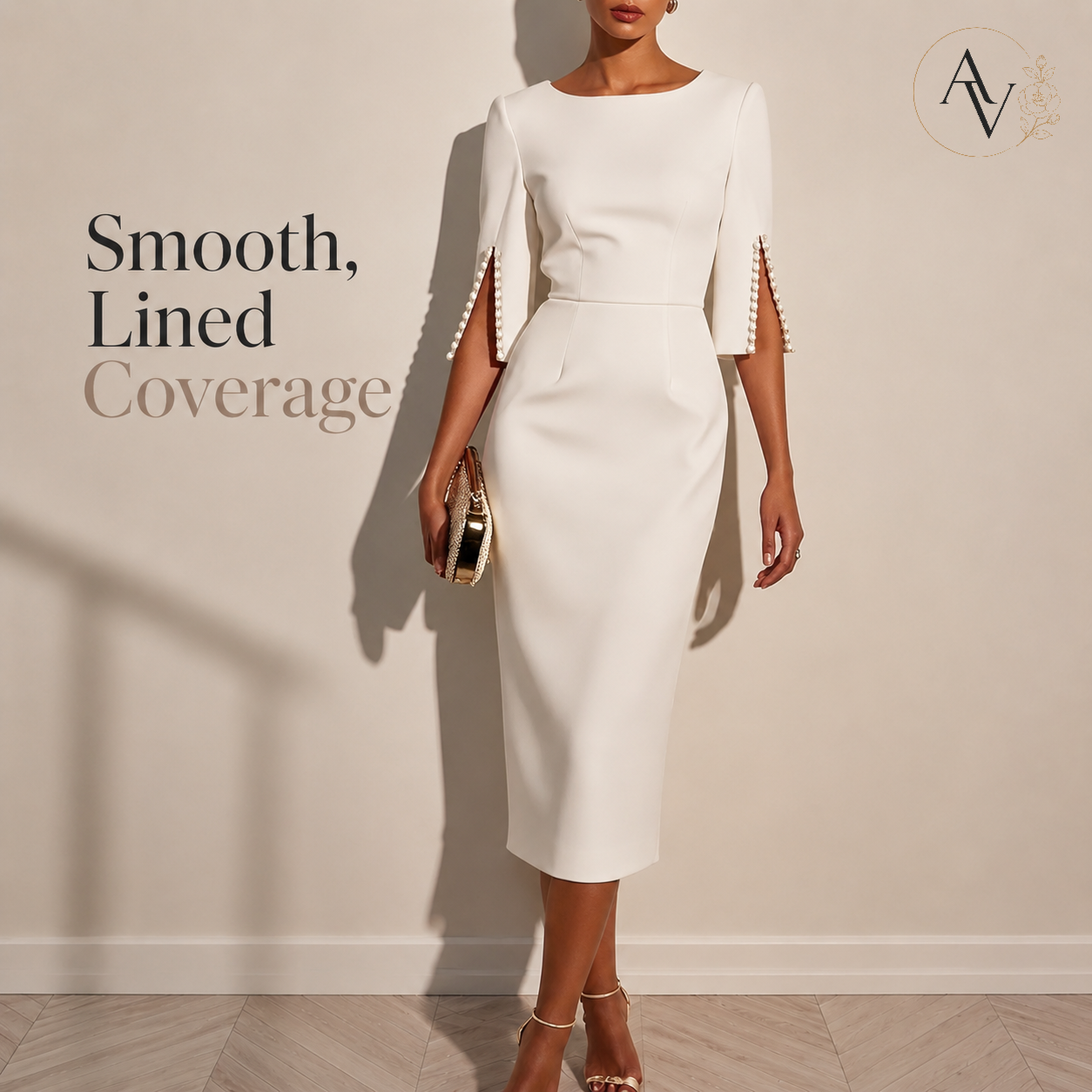 Women’s Elegant Beaded Slit Sleeve Midi Dress, Boat Neck Slim Fit Cocktail Dress, Wedding Guest Party Evening Dress