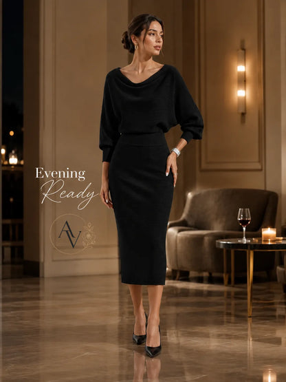 Women’s Cowl Neck Ribbed Knit Bodycon Midi Dress, Cotton Stretch Dolman Sleeve Sweater Dress for Work, Date Night & Fall Outfits