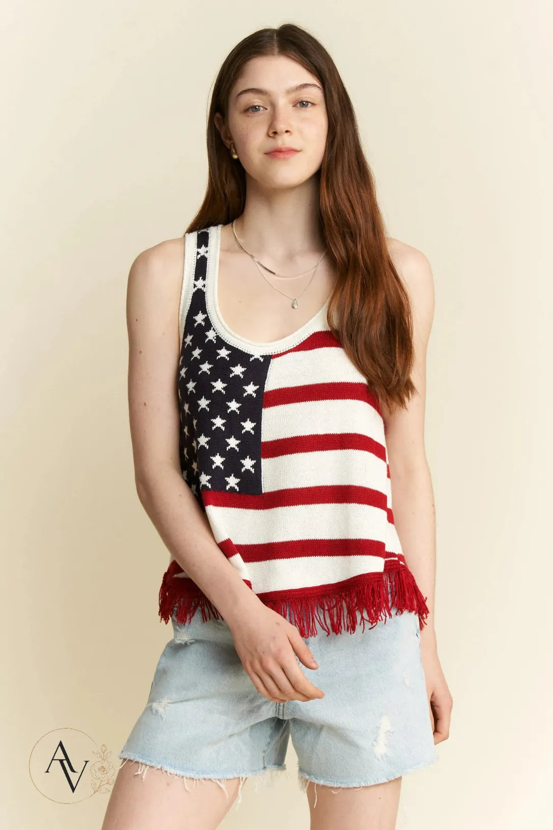 Plus Size American Flag Fringe Tank Top for Women, Patriotic Sleeveless Summer Top, 4th of July USA Stars Stripes Shirt