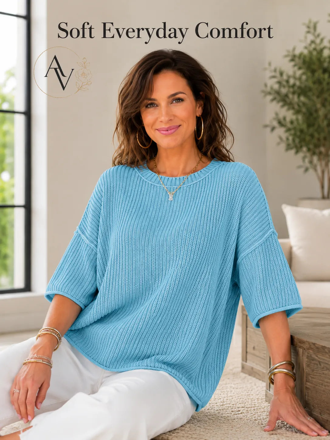 Women’s Casual Short Sleeve Knit Sweater, Lightweight Cotton Blend Ribbed Crew Neck Pullover Top for Spring Summer
