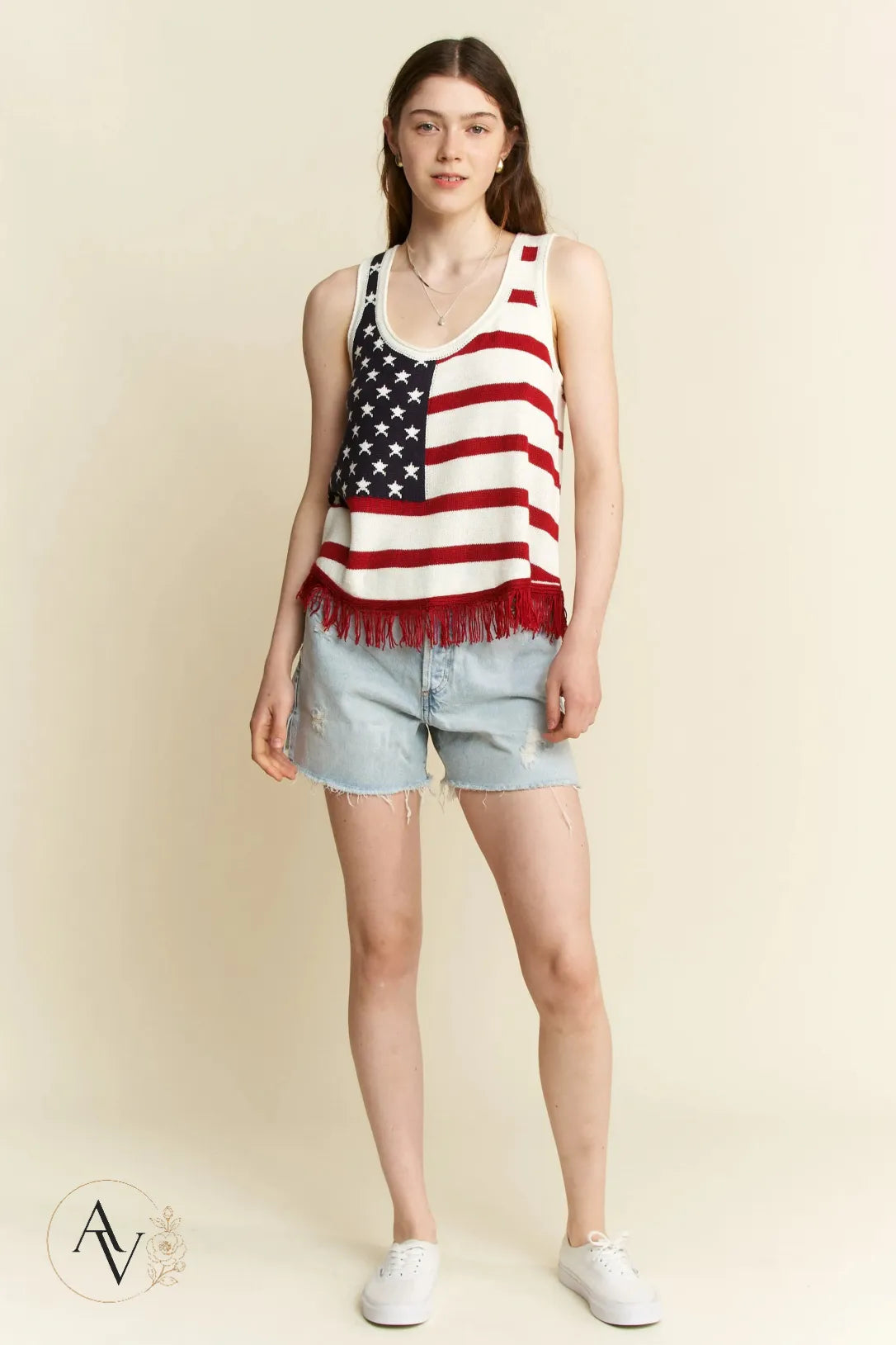 Plus Size American Flag Fringe Tank Top for Women, Patriotic Sleeveless Summer Top, 4th of July USA Stars Stripes Shirt