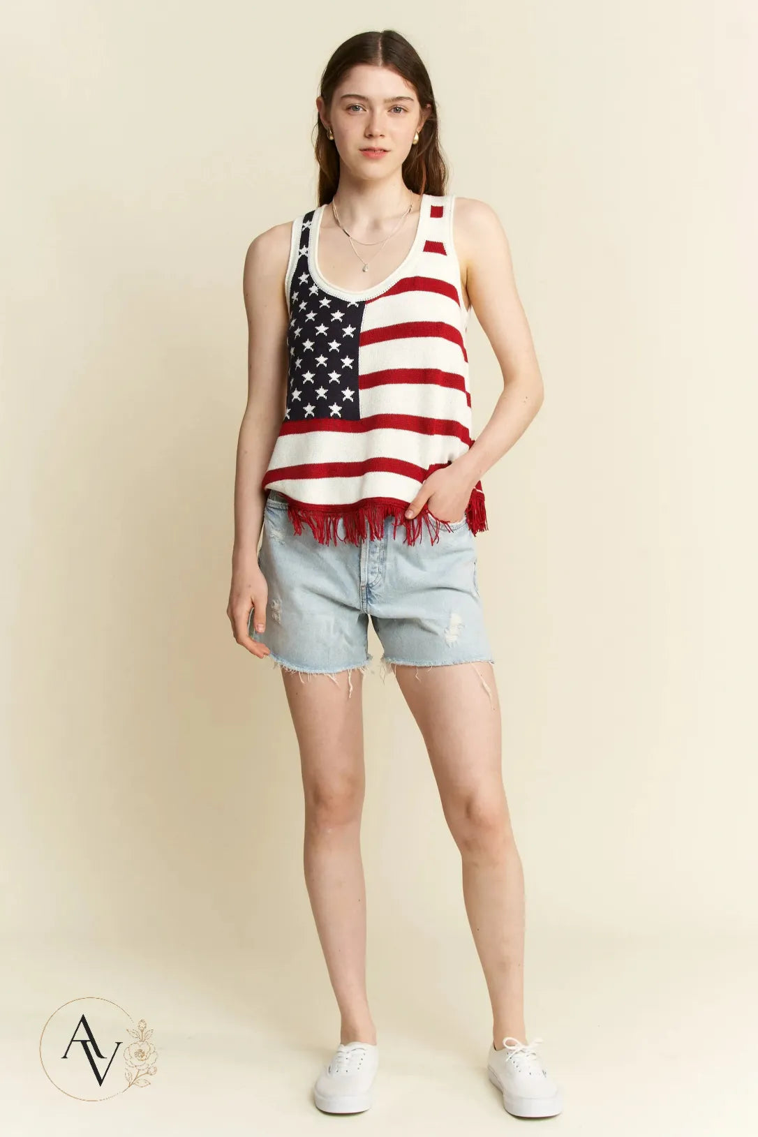 Plus Size American Flag Fringe Tank Top for Women, Patriotic Sleeveless Summer Top, 4th of July USA Stars Stripes Shirt