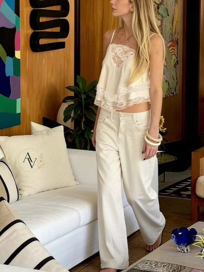 Women’s Lace Trim Flowy Cami Top, Sleeveless Summer Tank, Dressy Casual Going Out Blouse, Lightweight Layering Top