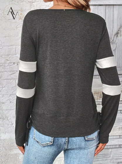 Women’s Cowl Neck Long Sleeve Top, Faux Layered 2 Piece Shirt, Gray Soft Draped Casual Blouse, Fall Winter Tee