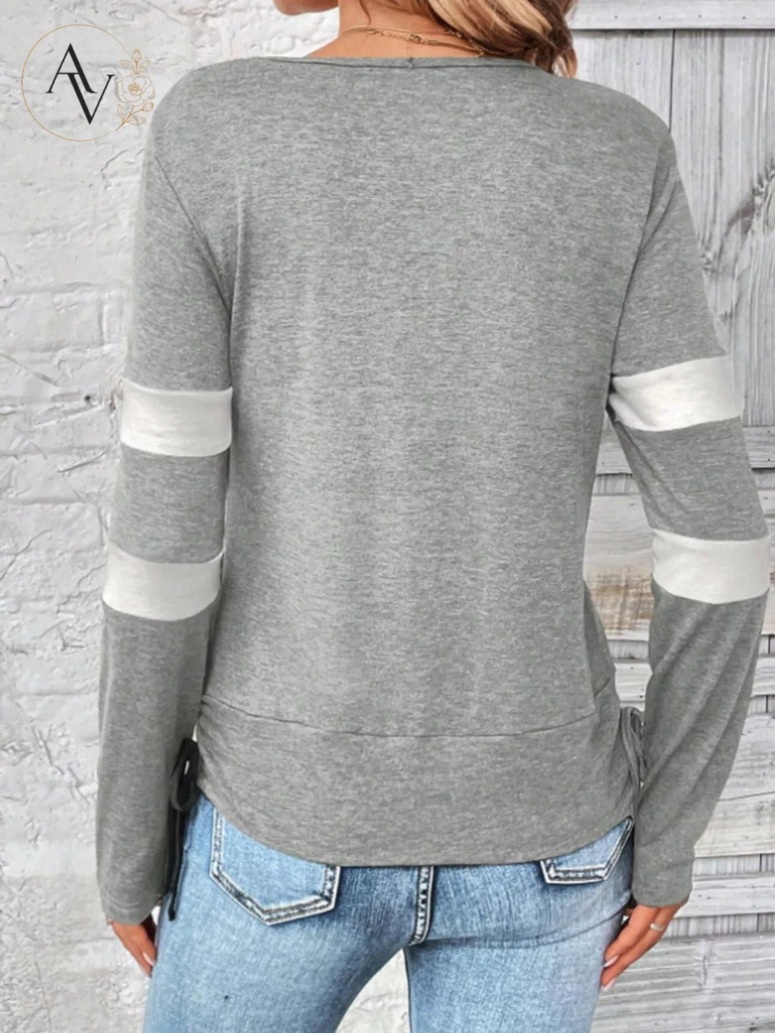 Women’s Cowl Neck Long Sleeve Top, Faux Layered 2 Piece Shirt, Gray Soft Draped Casual Blouse, Fall Winter Tee