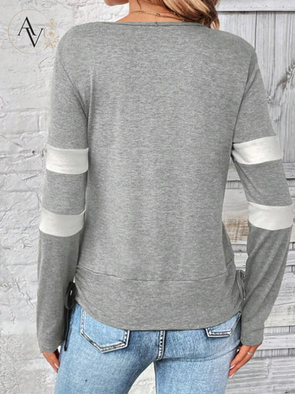 Women’s Cowl Neck Long Sleeve Top, Faux Layered 2 Piece Shirt, Gray Soft Draped Casual Blouse, Fall Winter Tee