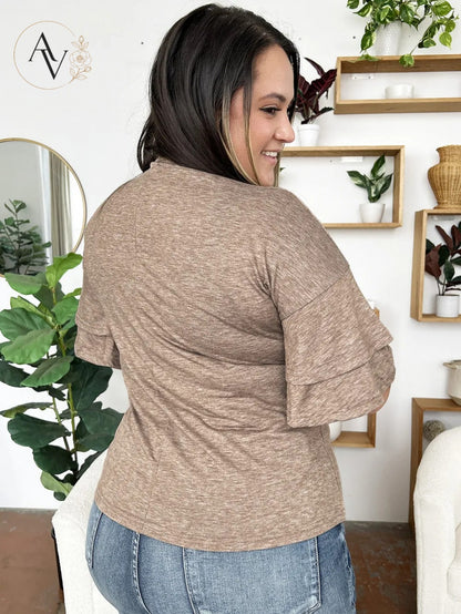 Women's V Neck Ruffle Sleeve Top, Loose Fit Half Sleeve Blouse, Soft Casual T-Shirt for Summer Daily Wear