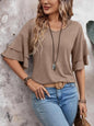 Women's V Neck Ruffle Sleeve Top, Loose Fit Half Sleeve Blouse, Soft Casual T-Shirt for Summer Daily Wear