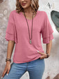 Women's V Neck Ruffle Sleeve Top, Loose Fit Half Sleeve Blouse, Soft Casual T-Shirt for Summer Daily Wear