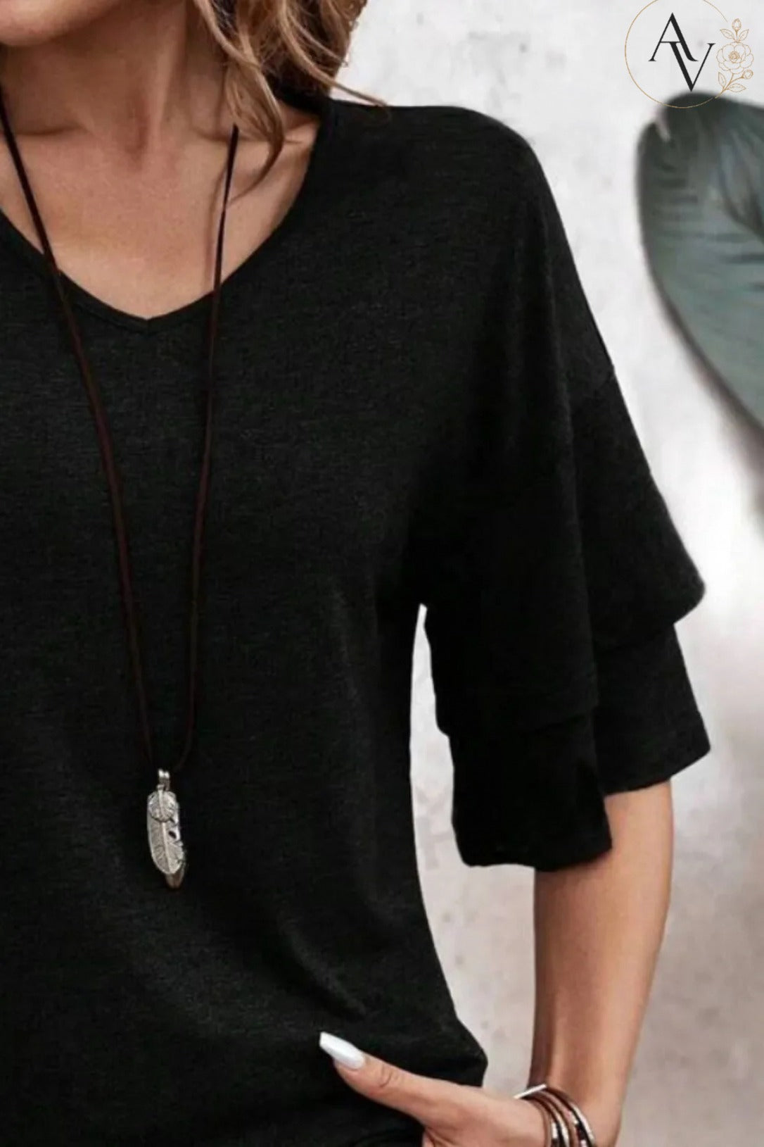 Women's V Neck Ruffle Sleeve Top, Loose Fit Half Sleeve Blouse, Soft Casual T-Shirt for Summer Daily Wear
