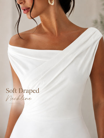 Women’s White Off Shoulder Draped Mini Dress, Elegant One Shoulder Sleeveless Party Dress for Date Night, Vacation, Bridal Shower & Summer Outfits