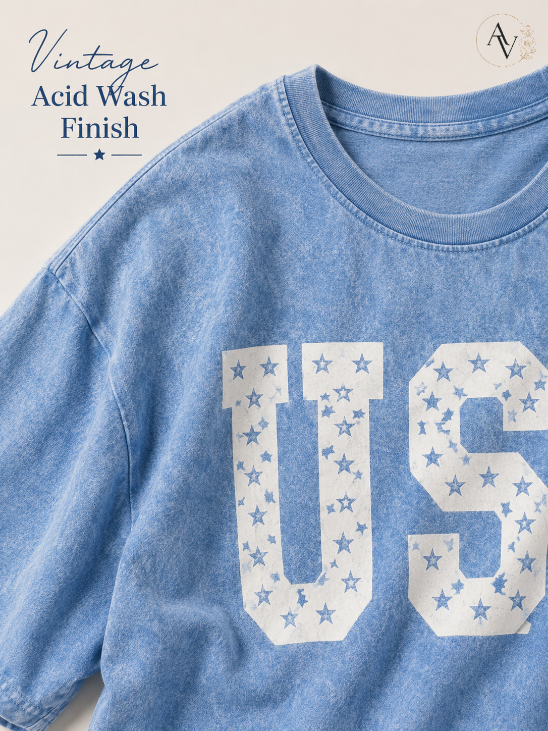 Women’s USA Star Print Acid Wash T-Shirt – 100% Cotton Patriotic Crew Neck Short Sleeve Graphic Tee for 4th of July, Memorial Day & Summer Outfits