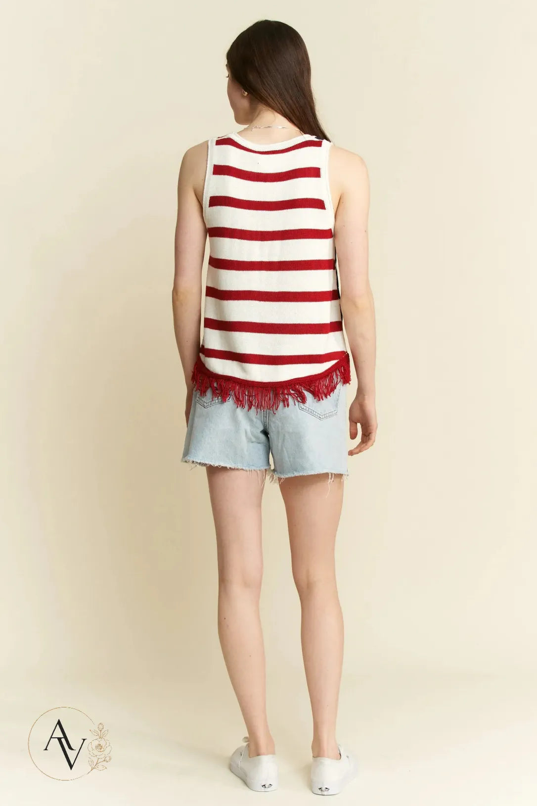 Plus Size American Flag Fringe Tank Top for Women, Patriotic Sleeveless Summer Top, 4th of July USA Stars Stripes Shirt