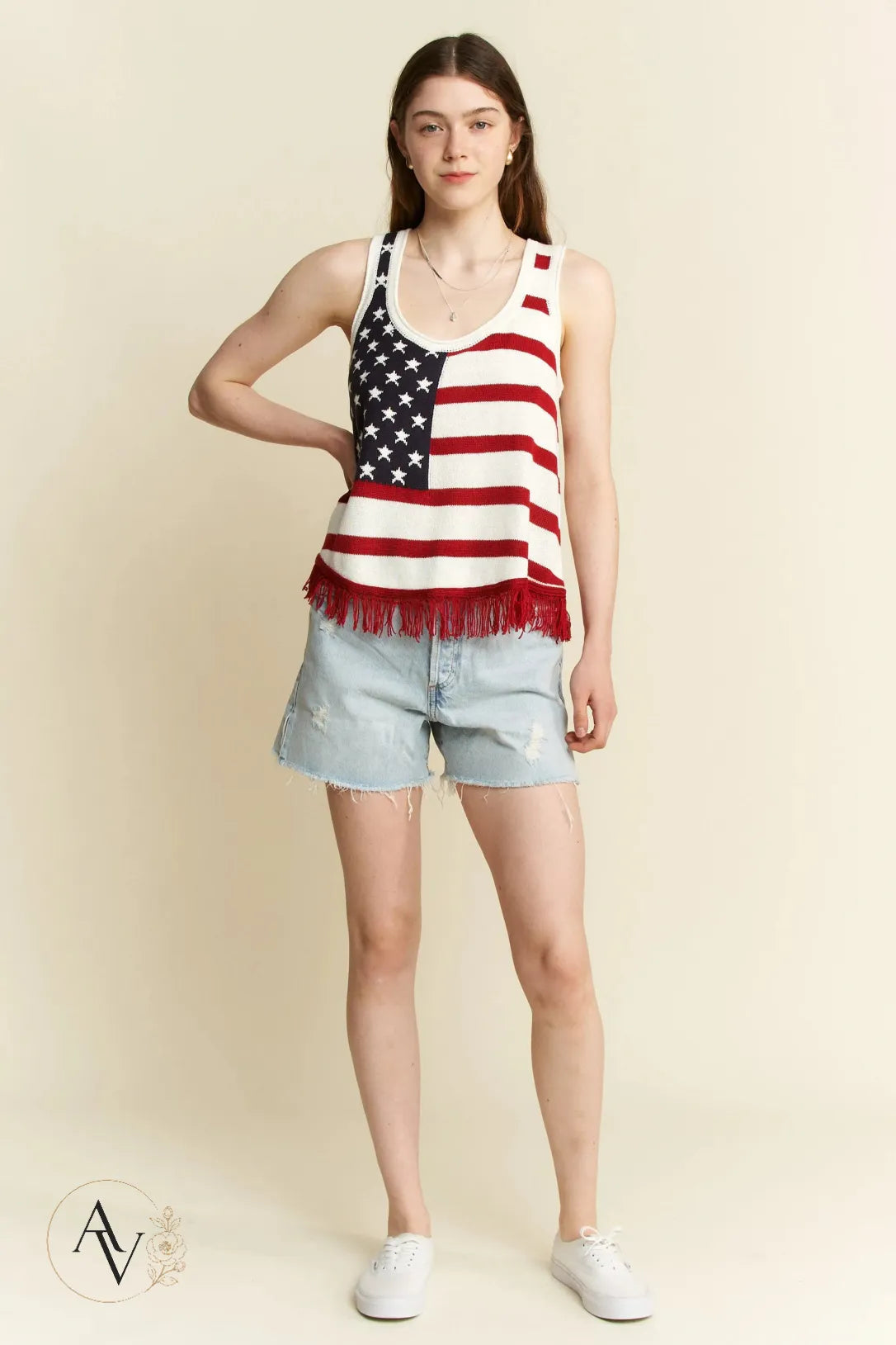 Plus Size American Flag Fringe Tank Top for Women, Patriotic Sleeveless Summer Top, 4th of July USA Stars Stripes Shirt