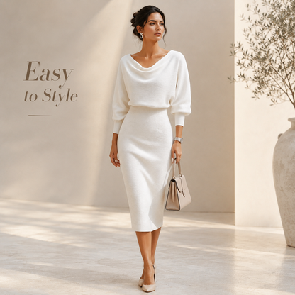 Women’s Cowl Neck Ribbed Knit Bodycon Midi Dress, Cotton Stretch Dolman Sleeve Sweater Dress for Work, Date Night & Fall Outfits