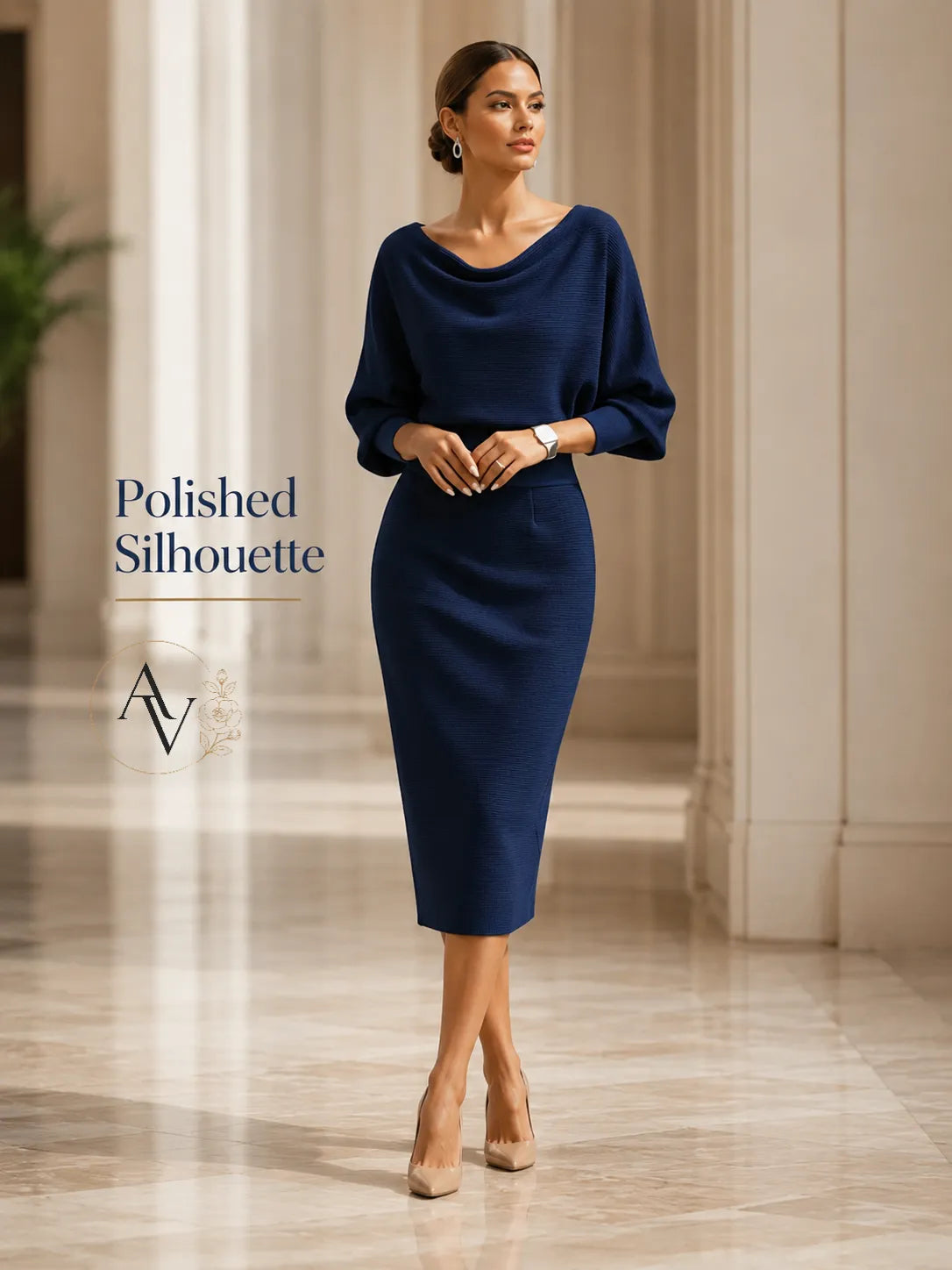 Women’s Cowl Neck Ribbed Knit Bodycon Midi Dress, Cotton Stretch Dolman Sleeve Sweater Dress for Work, Date Night & Fall Outfits