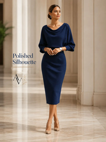 Women’s Cowl Neck Ribbed Knit Bodycon Midi Dress, Cotton Stretch Dolman Sleeve Sweater Dress for Work, Date Night & Fall Outfits