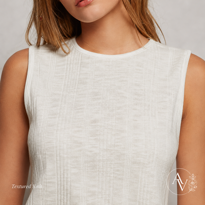 Women’s Textured Knit Cropped Tank Top, Sleeveless Round Neck Slim Fit Cotton Blend Summer Layering Shirt