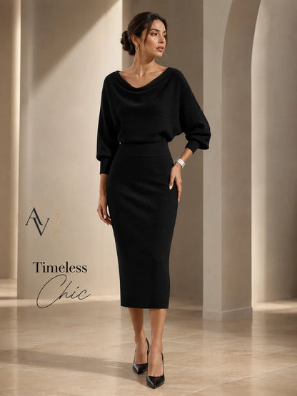Women’s Cowl Neck Ribbed Knit Bodycon Midi Dress, Cotton Stretch Dolman Sleeve Sweater Dress for Work, Date Night & Fall Outfits