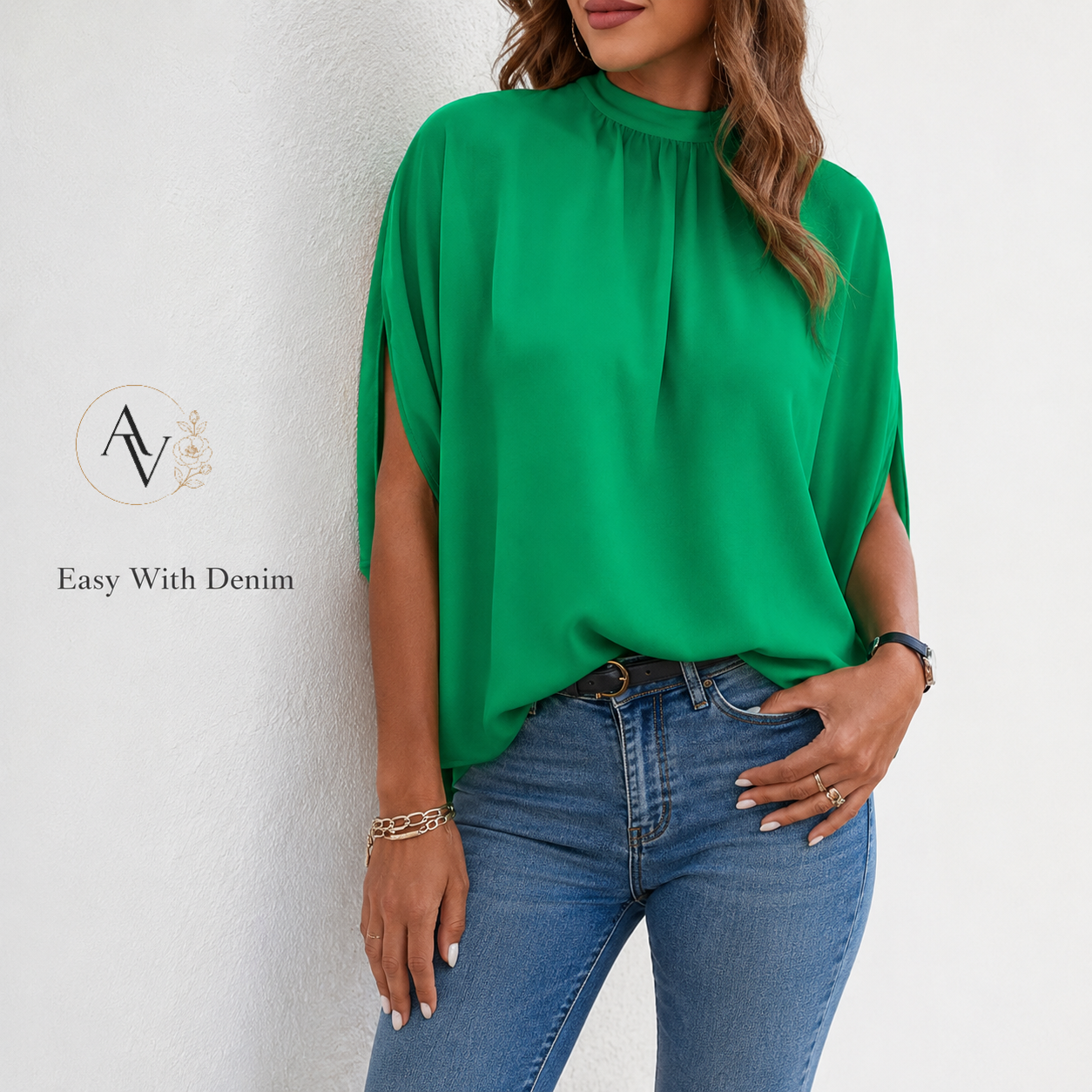 Women’s Mock Neck Tie Back Blouse, Split Batwing Half Sleeve Loose Fit Top, Dressy Casual Work Shirt for Office & Weekend