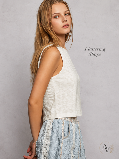 Women’s Textured Knit Cropped Tank Top, Sleeveless Round Neck Slim Fit Cotton Blend Summer Layering Shirt