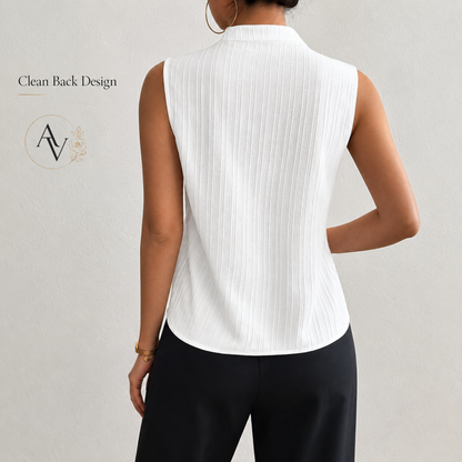 Women’s Ribbed Knit Notch Neck Sleeveless Top, Slim Fit Stretch Tank, Dressy Casual Office Blouse