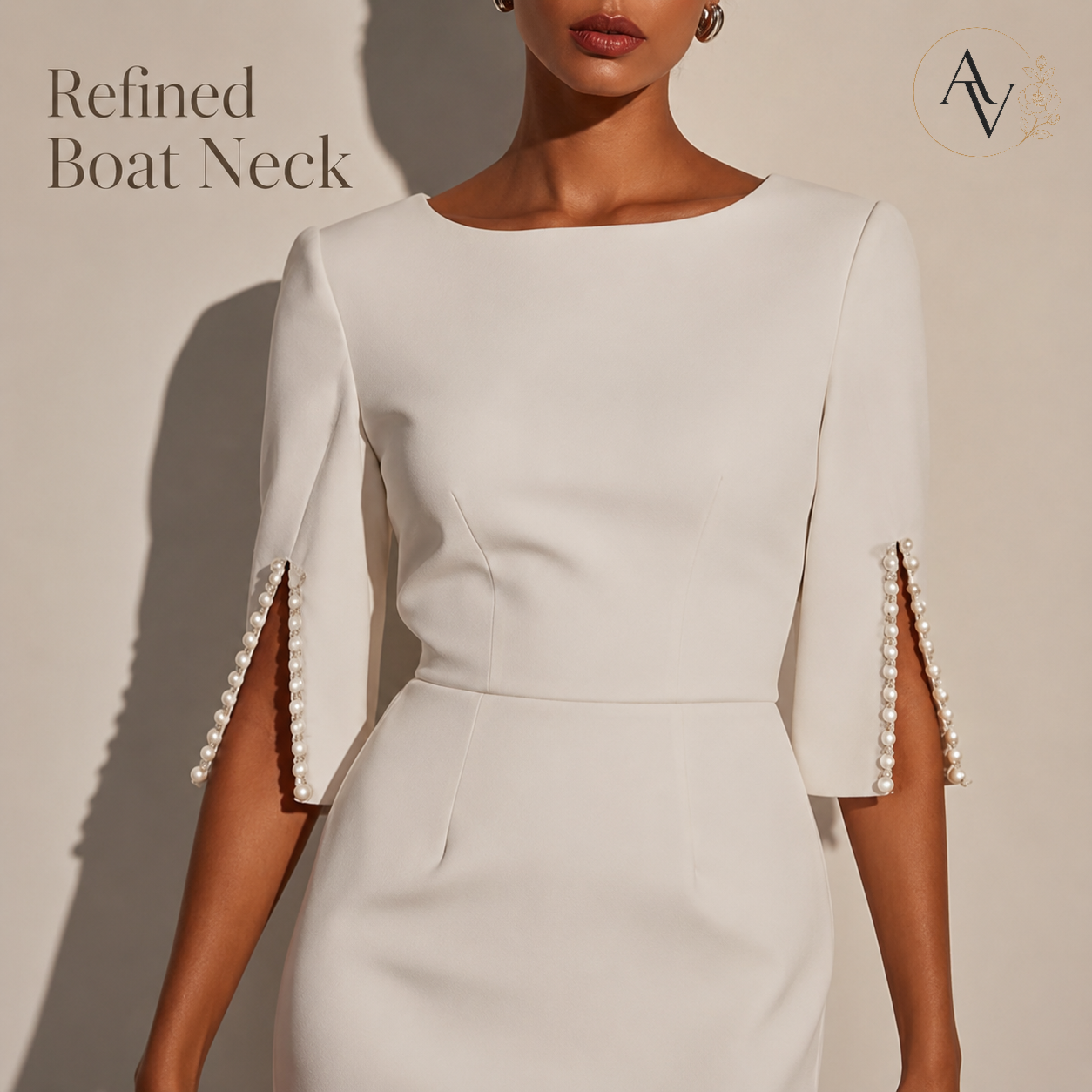 Women’s Elegant Beaded Slit Sleeve Midi Dress, Boat Neck Slim Fit Cocktail Dress, Wedding Guest Party Evening Dress