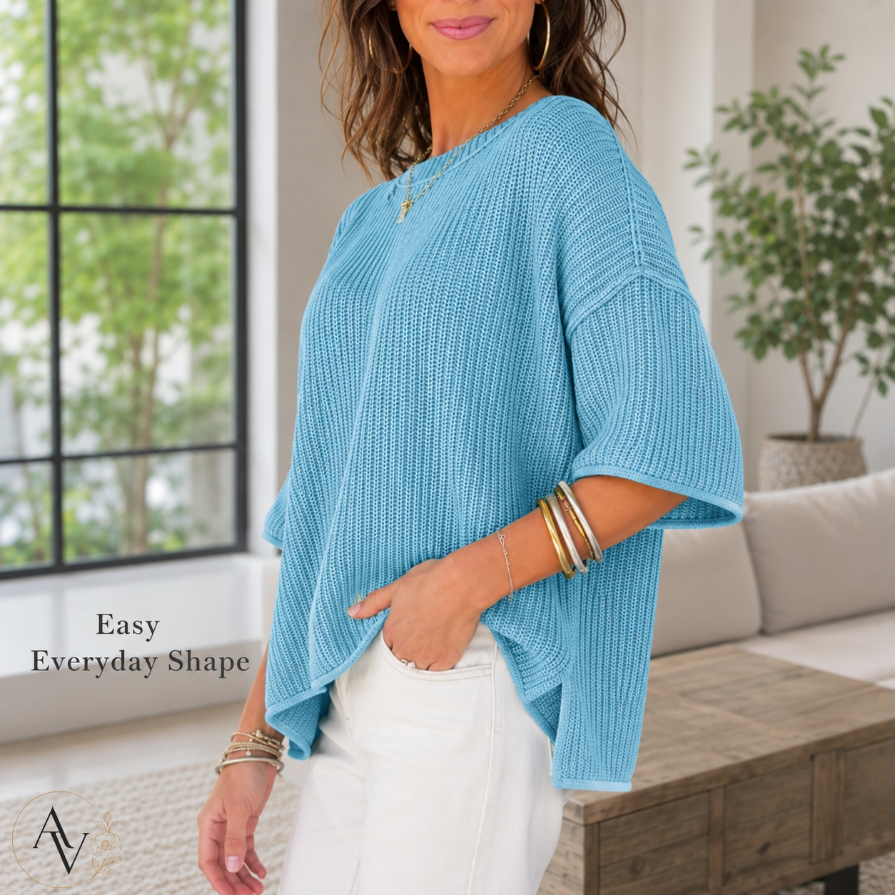 Women’s Casual Short Sleeve Knit Sweater, Lightweight Cotton Blend Ribbed Crew Neck Pullover Top for Spring Summer