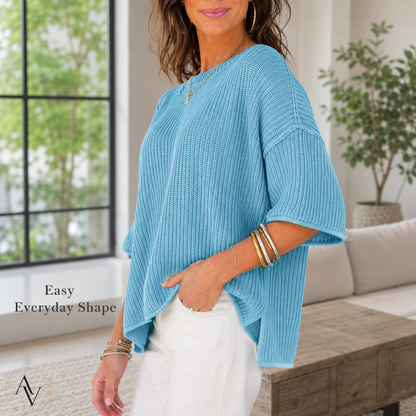 Women’s Casual Short Sleeve Knit Sweater, Lightweight Cotton Blend Ribbed Crew Neck Pullover Top for Spring Summer