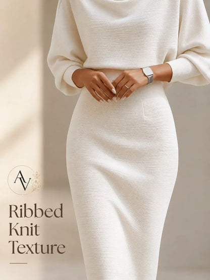 Women’s Cowl Neck Ribbed Knit Bodycon Midi Dress, Cotton Stretch Dolman Sleeve Sweater Dress for Work, Date Night & Fall Outfits