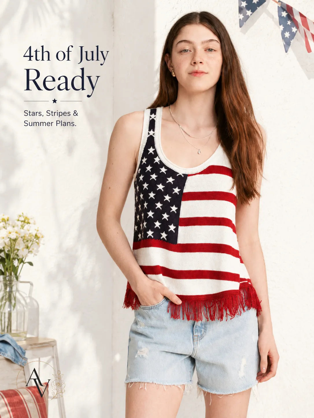 Plus Size American Flag Fringe Tank Top for Women, Patriotic Sleeveless Summer Top, 4th of July USA Stars Stripes Shirt