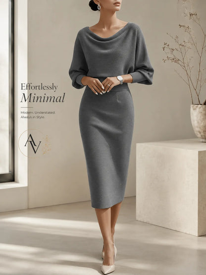 Women’s Cowl Neck Ribbed Knit Bodycon Midi Dress, Cotton Stretch Dolman Sleeve Sweater Dress for Work, Date Night & Fall Outfits