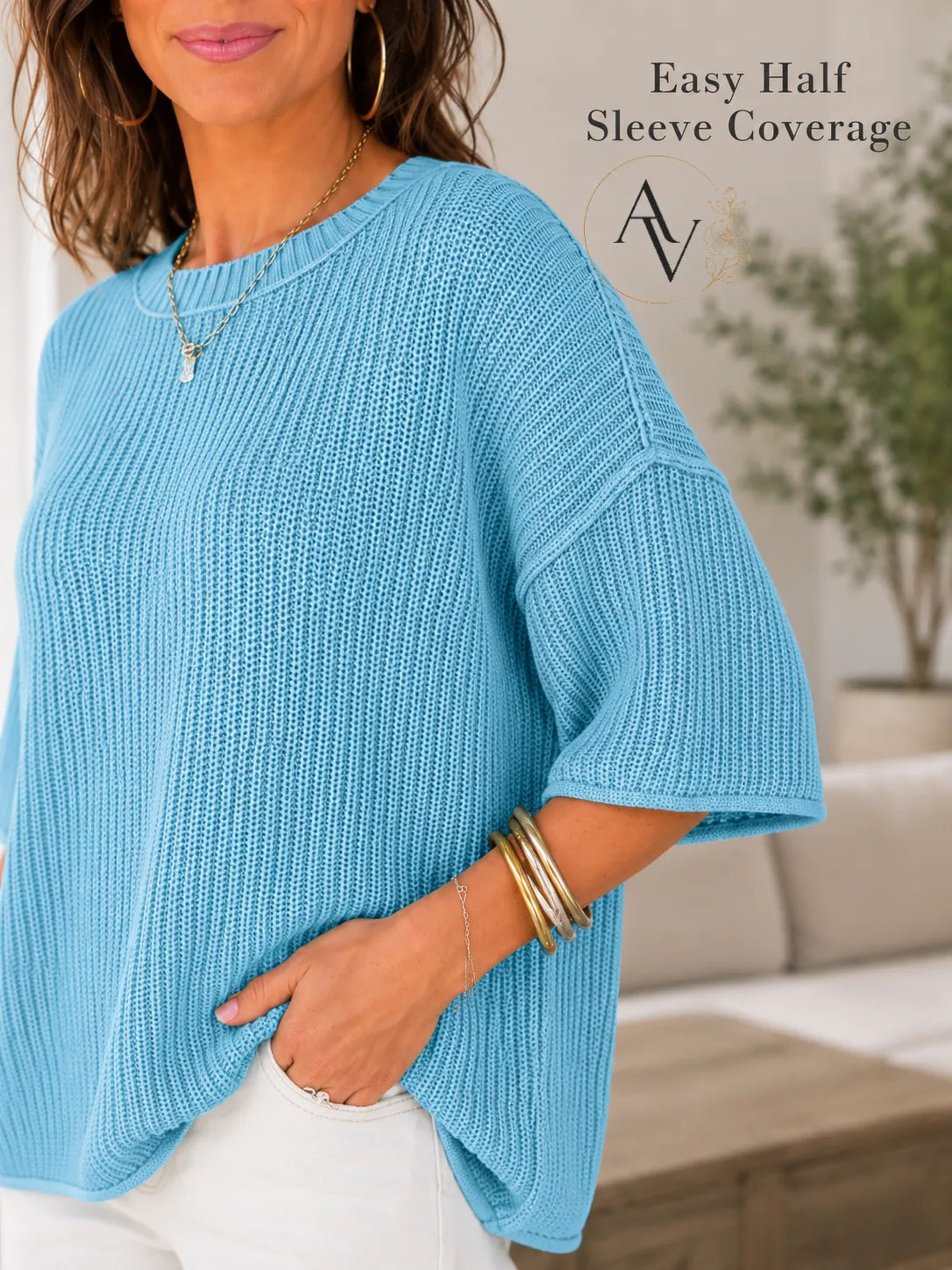 Women’s Casual Short Sleeve Knit Sweater, Lightweight Cotton Blend Ribbed Crew Neck Pullover Top for Spring Summer