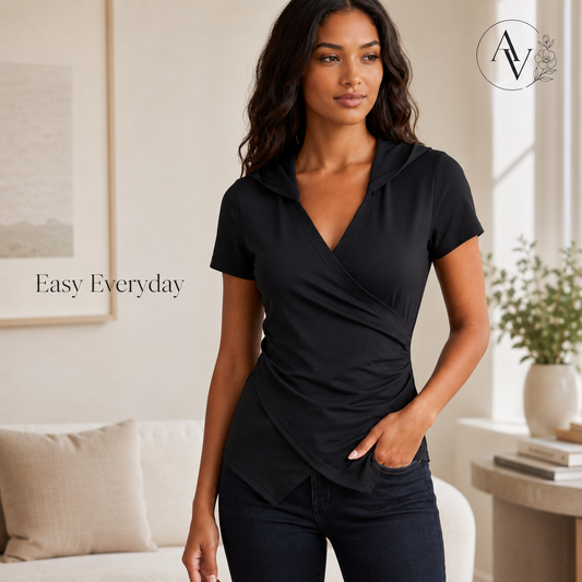 Women’s Hooded Wrap Front Slim Fit Top, Ruched Long Sleeve T-Shirt, Slight Stretch Casual Going Out Blouse for Fall Spring Streetwear
