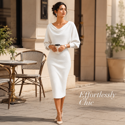 Women’s Cowl Neck Ribbed Knit Bodycon Midi Dress, Cotton Stretch Dolman Sleeve Sweater Dress for Work, Date Night & Fall Outfits