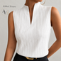 Women’s Ribbed Knit Notch Neck Sleeveless Top, Slim Fit Stretch Tank, Dressy Casual Office Blouse