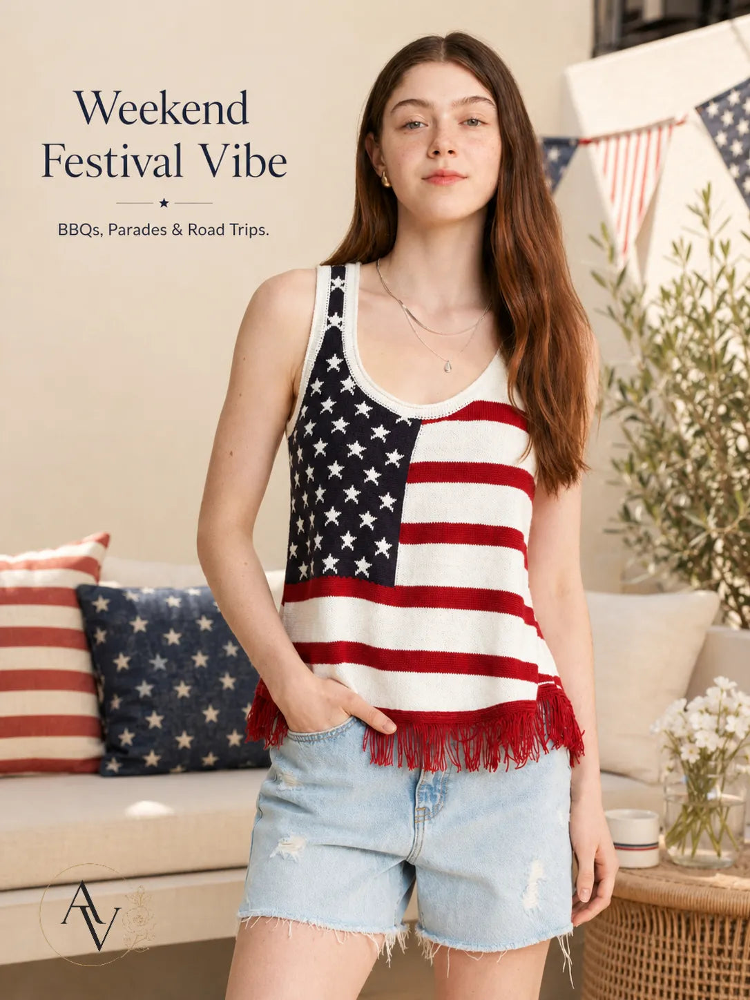 Plus Size American Flag Fringe Tank Top for Women, Patriotic Sleeveless Summer Top, 4th of July USA Stars Stripes Shirt