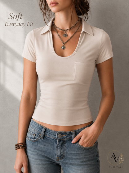 Women’s Casual Short Sleeve Slim Fit Pocket T-Shirt, Slight Stretch Everyday Basic Tee, Soft Lightweight Summer Top