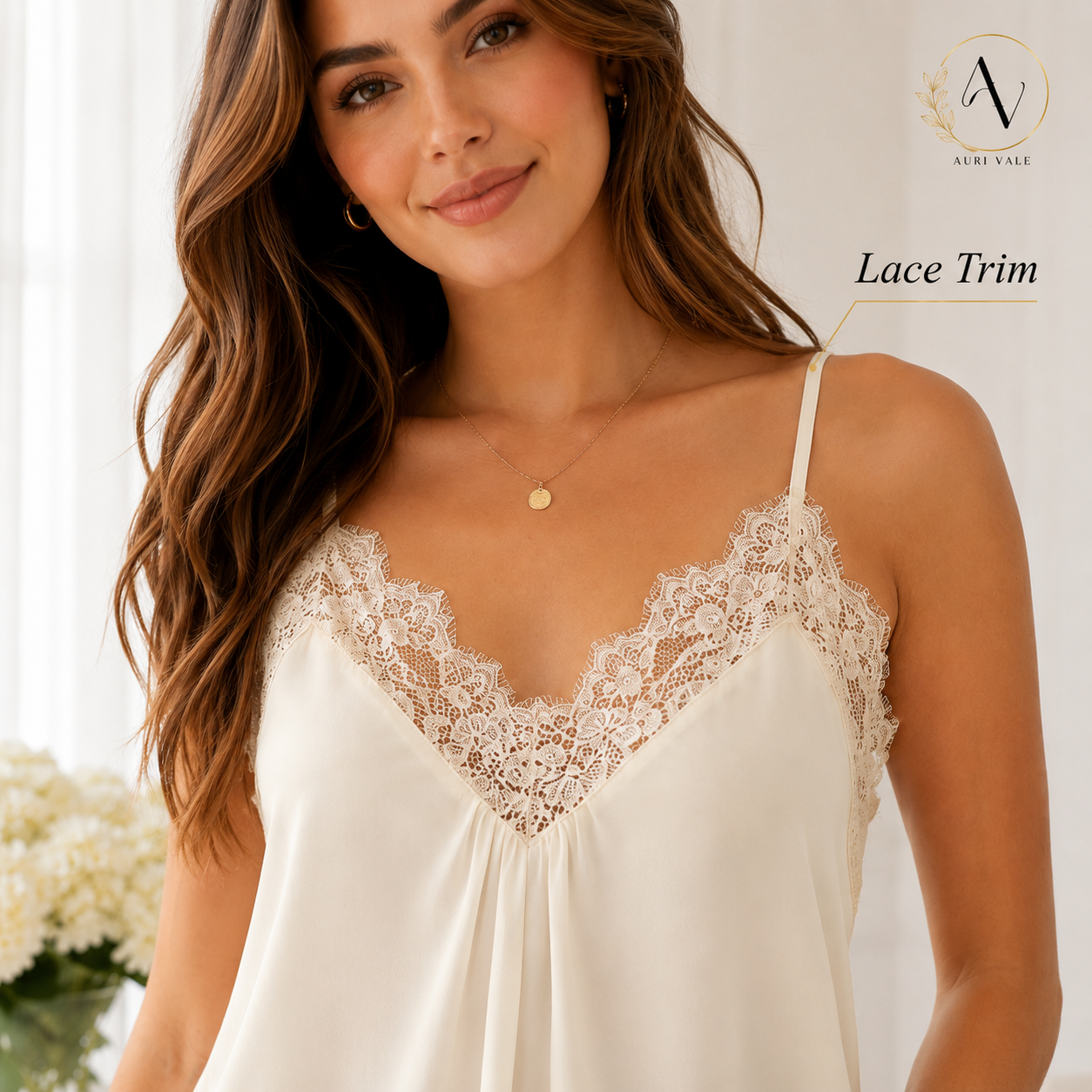 Women’s Lace Trim Flowy Cami Top, Sleeveless Summer Tank, Dressy Casual Going Out Blouse, Lightweight Layering Top