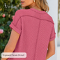 Women’s Textured Short Sleeve Knit Top, Round Neck Exposed Seam Tee, Soft Stretch Loose Fit Casual Summer Shirt for Everyday Outfits