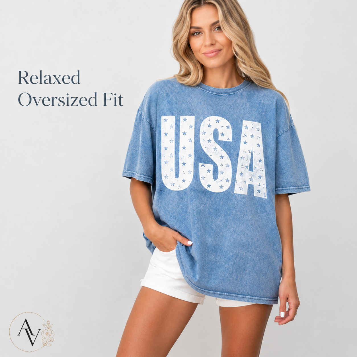 Women’s USA Star Print Acid Wash T-Shirt – 100% Cotton Patriotic Crew Neck Short Sleeve Graphic Tee for 4th of July, Memorial Day & Summer Outfits