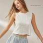 Women’s Textured Knit Cropped Tank Top, Sleeveless Round Neck Slim Fit Cotton Blend Summer Layering Shirt