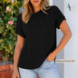 Women’s Textured Short Sleeve Knit Top, Round Neck Exposed Seam Tee, Soft Stretch Loose Fit Casual Summer Shirt for Everyday Outfits