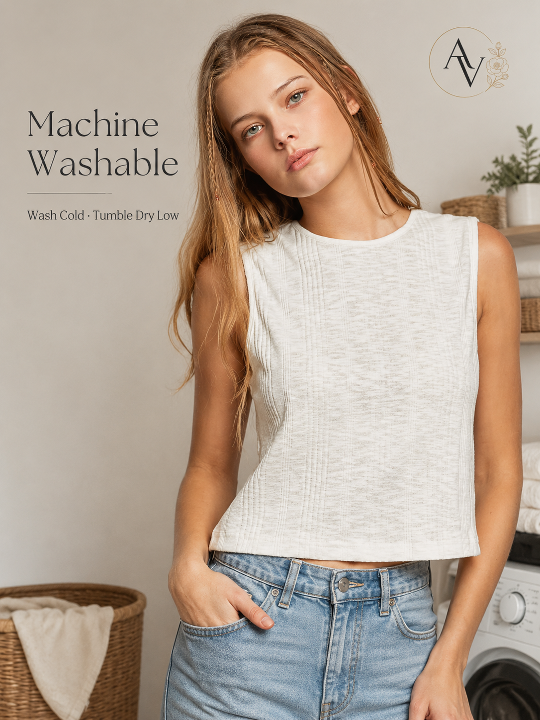 Women’s Textured Knit Cropped Tank Top, Sleeveless Round Neck Slim Fit Cotton Blend Summer Layering Shirt