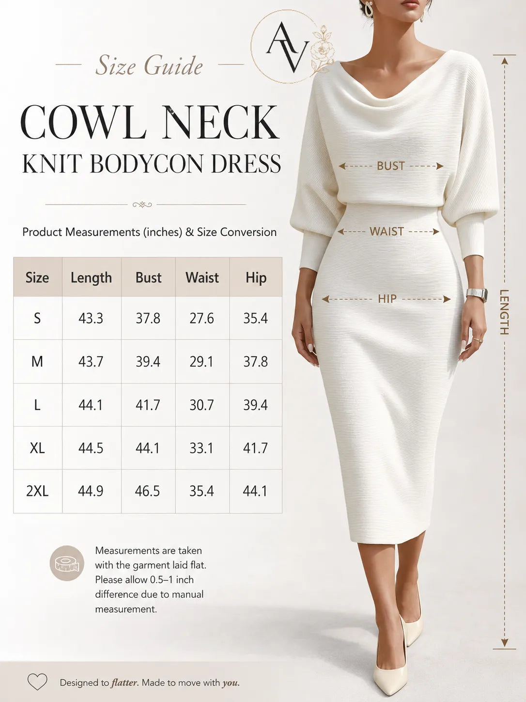 Women’s Cowl Neck Ribbed Knit Bodycon Midi Dress, Cotton Stretch Dolman Sleeve Sweater Dress for Work, Date Night & Fall Outfits