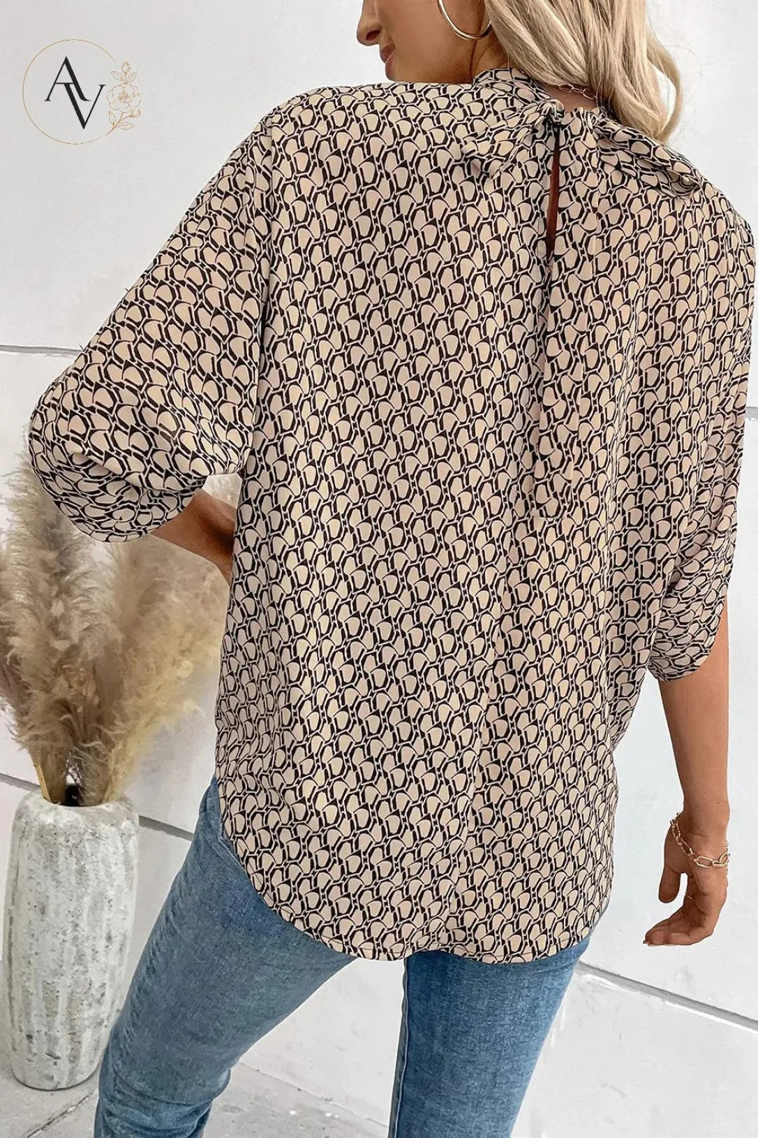 Women’s Mock Neck Tie Back Blouse, Split Batwing Half Sleeve Loose Fit Top, Dressy Casual Work Shirt for Office & Weekend