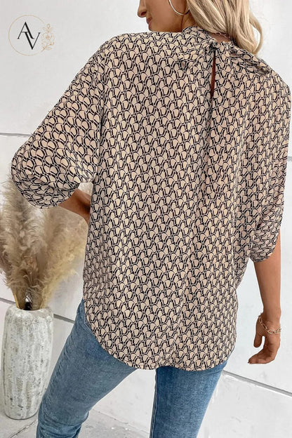 Women’s Mock Neck Tie Back Blouse, Split Batwing Half Sleeve Loose Fit Top, Dressy Casual Work Shirt for Office & Weekend